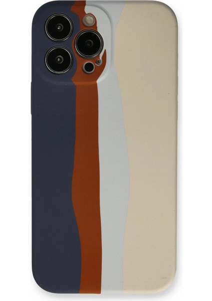 iPhone 13 Pro Kılıf Ebruli Lansman Silikon - Lacivert-Krem - TKNAL6941-4409