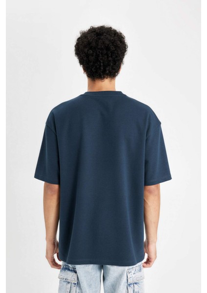 Oversize Geniş Kalıp Bisiklet Yaka Kısa Kollu Basic Düz Ağır Kumaş Tişört X3926AZ24AU