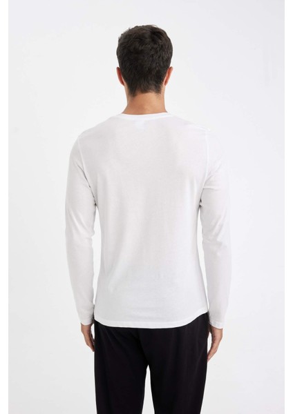 Slim Fit Dar Kesim Bisiklet Yaka Basic Düz Uzun Kollu Pijama Üstü Z2771AZ24AU