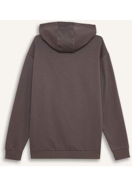 Relax Fit Kapüşonlu Baskılı Kalın Sweatshirt D2681AX24AU