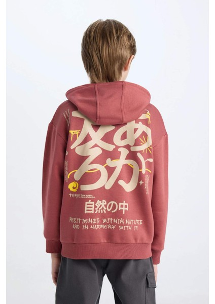 Erkek Çocuk Oversize Geniş Kalıp Sırt Baskılı Kapüşonlu Sweatshirt D5679A824WN