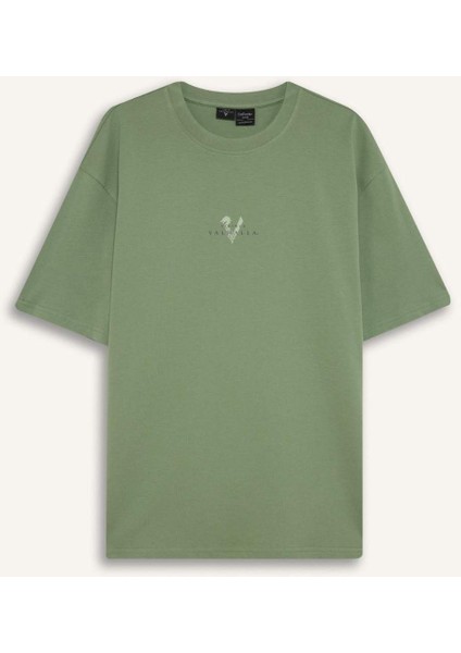 %100 Pamuk Vikings Valhalla Boxy Fit Bisiklet Yaka Sırt Baskılı Kısa Kollu Tişört D5461AX25SP