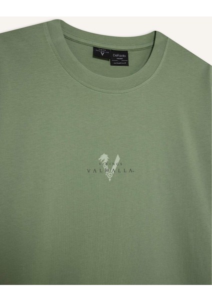 %100 Pamuk Vikings Valhalla Boxy Fit Bisiklet Yaka Sırt Baskılı Kısa Kollu Tişört D5461AX25SP