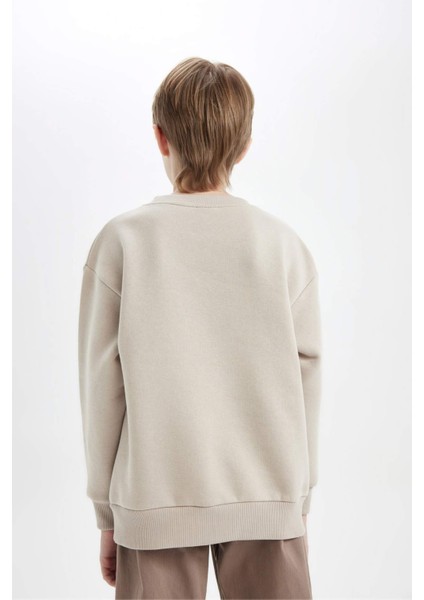 Erkek Çocuk Oversize Geniş Kalıp Bisiklet Yaka Baskılı Sweatshirt D5678A824WN