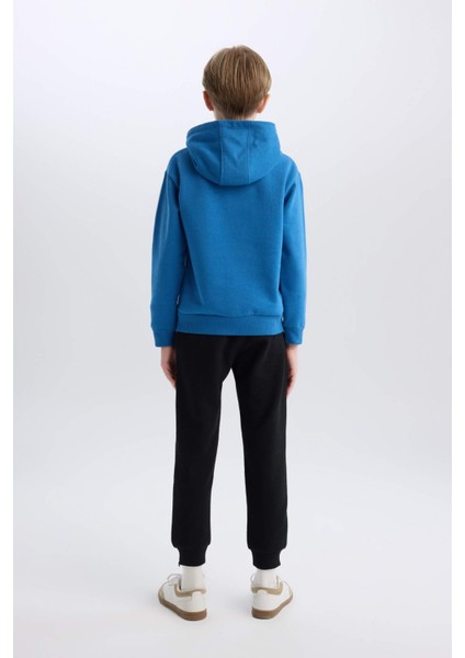 Erkek Çocuk 2'li Takım Kapüşonlu Baskılı Sweatshirt Beli Lastikli Eşofman Altı D5672A824WN