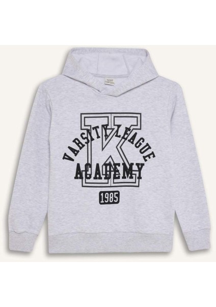 Erkek Çocuk 2'li Takım Kapüşonlu Baskılı Sweatshirt Beli Lastikli Eşofman Altı D4746A824WN
