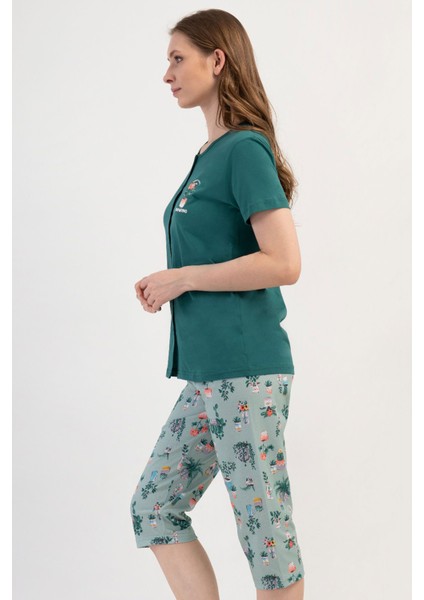 Pamuklu Kadın Tamamı Düğmeli Kısa Kol Kaprili Pijama Takım , 408386 fiyatları