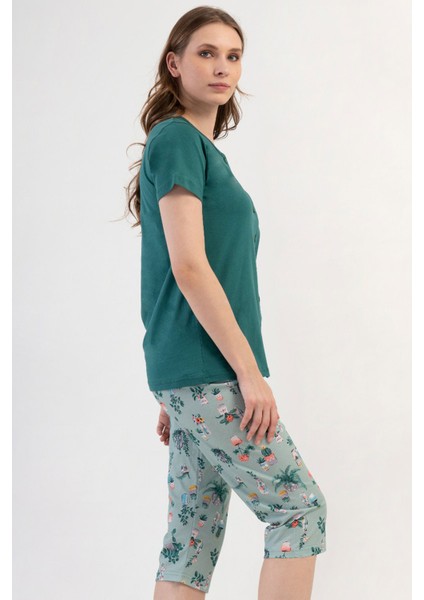 Pamuklu Kadın Tamamı Düğmeli Kısa Kol Kaprili Pijama Takım , 408386 modelleri