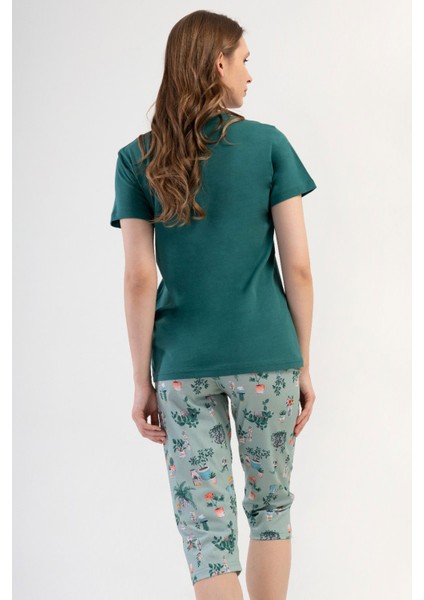 Pamuklu Kadın Tamamı Düğmeli Kısa Kol Kaprili Pijama Takım , 408386 fırsatları