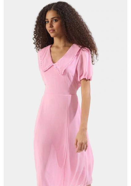 Şifon Elbise A Kesim Midi Boy Bebe Yaka Kısa Kollu Astarlı Yazlık Günlük Kullanım Için fiyatları