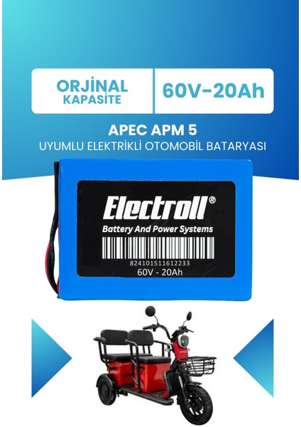 Apec Apm 5 Uyumlu Batarya (Standart Kapasite) Lifepo4 60V 20AH Elektrikli Otomobil Bataryası
