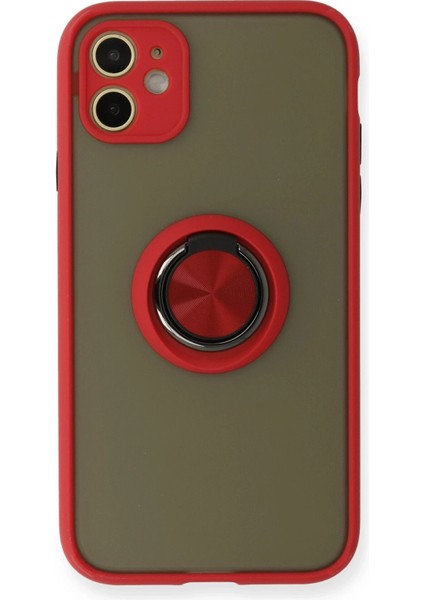 iPhone 11 Kılıf Montreal Yüzüklü Silikon Kapak - Kırmızı - TKNAL1845-1854
