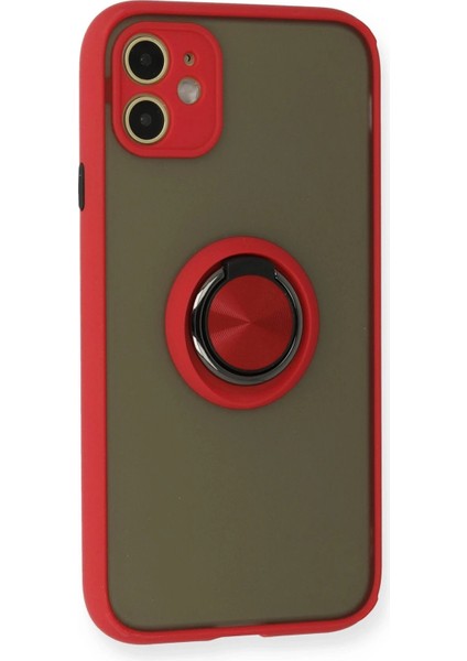 iPhone 11 Kılıf Montreal Yüzüklü Silikon Kapak - Kırmızı - TKNAL1845-1854 fiyatları