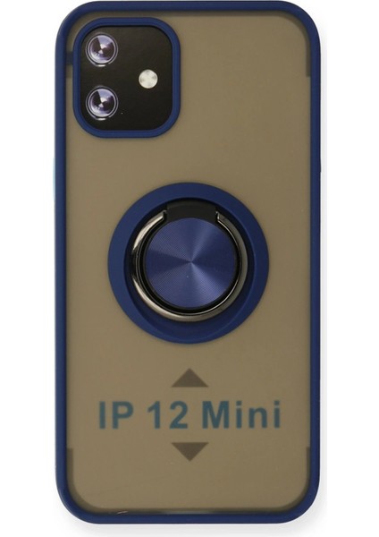 iPhone 12 Mini Kılıf Montreal Yüzüklü Silikon Kapak - Lacivert - TKNAL6661-2021