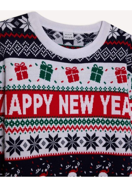 Standart Fit Yılbaşı Temalı Bisiklet Yaka Triko Kazak D5489AX24WN