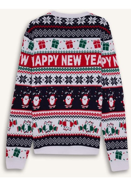 Standart Fit Yılbaşı Temalı Bisiklet Yaka Triko Kazak D5489AX24WN