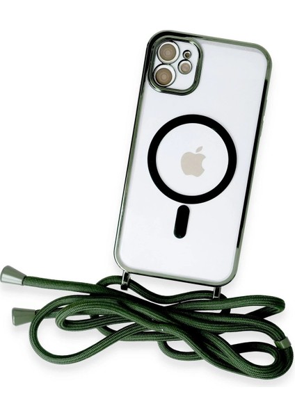 iPhone 12 Kılıf Divo Lazer Askılı Magsafe Kapak - Koyu Yeşil - TKNAL7423-6336 modelleri