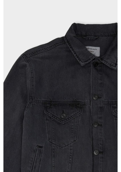 %100 Pamuk Oversize Geniş Kalıp Polo Yaka Düğmeli Cepli Yıkamalı Jean Ceket D5035AX24AU