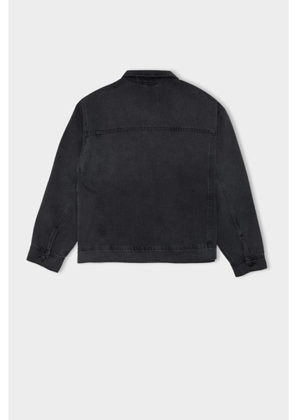 %100 Pamuk Oversize Geniş Kalıp Polo Yaka Düğmeli Cepli Yıkamalı Jean Ceket D5035AX24AU