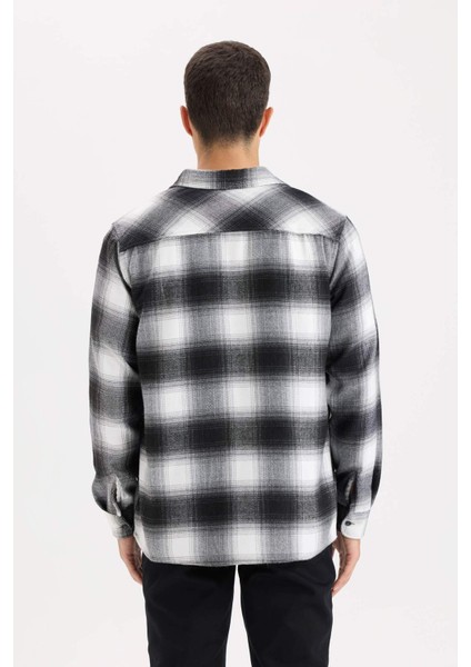 Regular Fit Polo Yaka Kareli Flanel Uzun Kollu Gömlek D5835AX24AU