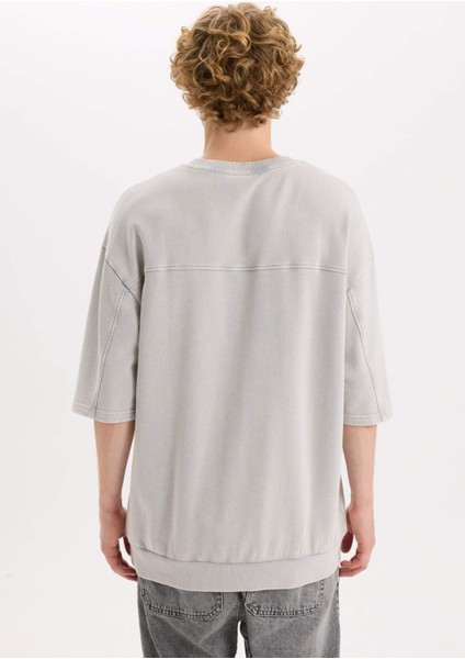 Loose Fit Bisiklet Yaka Yıkamalı Soluk Efektli Kısa Kollu Tişört C0709AX25SP