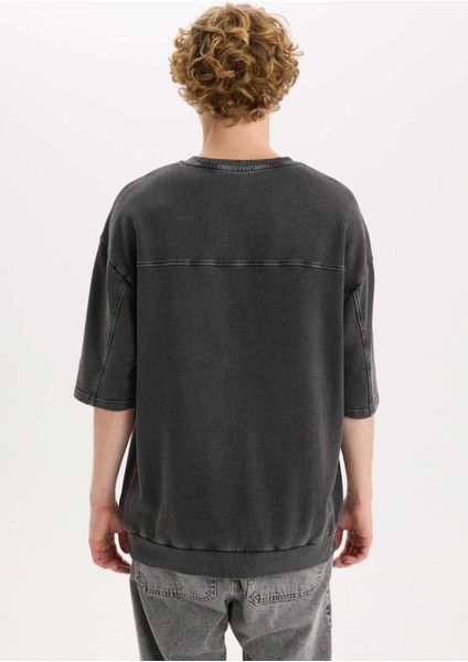 Loose Fit Bisiklet Yaka Yıkamalı Soluk Efektli Kısa Kollu Tişört C0709AX25SP