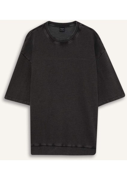 Loose Fit Bisiklet Yaka Yıkamalı Soluk Efektli Kısa Kollu Tişört C0709AX25SP