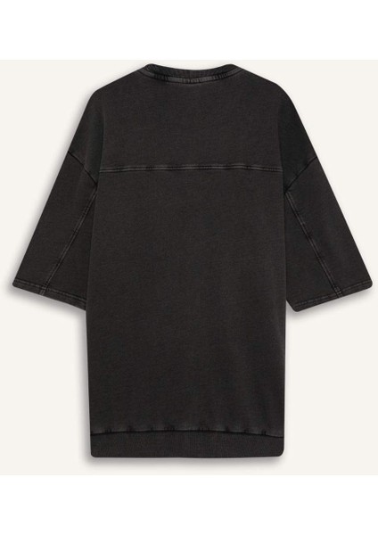 Loose Fit Bisiklet Yaka Yıkamalı Soluk Efektli Kısa Kollu Tişört C0709AX25SP