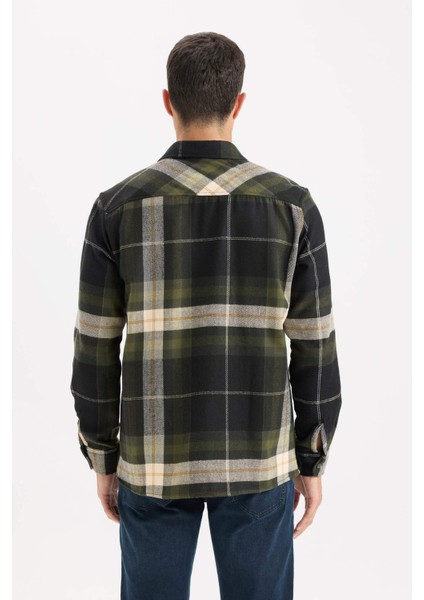 Regular Fit Polo Yaka Kareli Flanel Uzun Kollu Gömlek D5835AX24AU