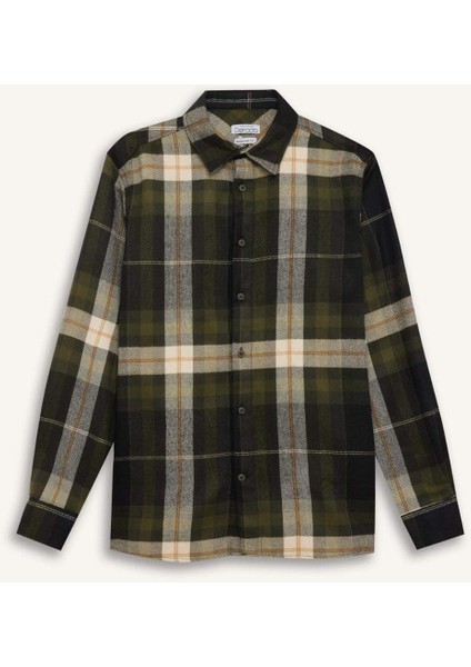 Regular Fit Polo Yaka Kareli Flanel Uzun Kollu Gömlek D5835AX24AU