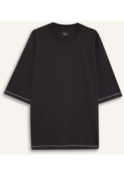 Loose Fit Bisiklet Yaka Kısa Kollu Ağır Kumaş Tişört C0147AX25SP