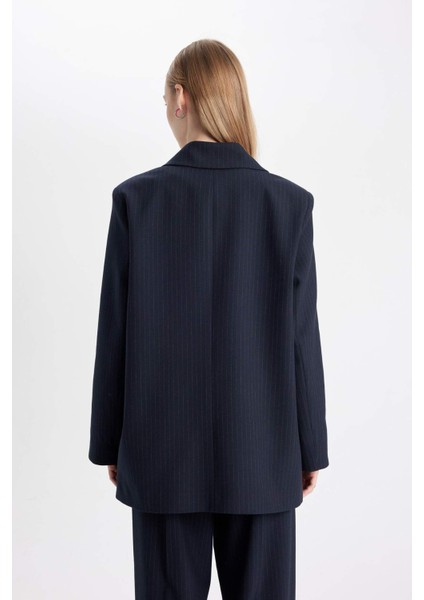 Oversize Geniş Kalıp Ceket Yaka Düğmeli Basic Düz Blazer Ceket D4418AX24AU