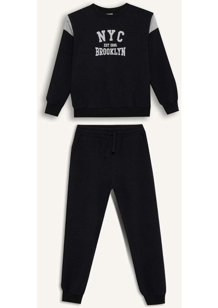 Erkek Çocuk 2'li Takım Baskılı Sweatshirt Beli Lastikli Eşofman Altı D4742A8NS