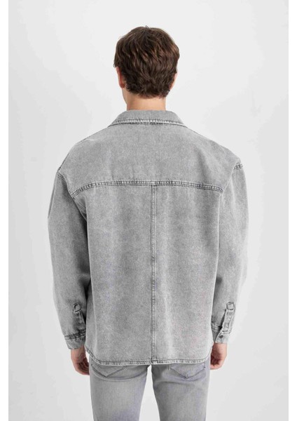 %100 Pamuk Oversize Geniş Kalıp Jean Uzun Kollu Basic Düz Gömlek D0449AX24AU