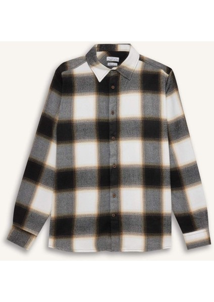 Regular Fit Polo Yaka Kareli Flanel Uzun Kollu Gömlek D5835AX24AU