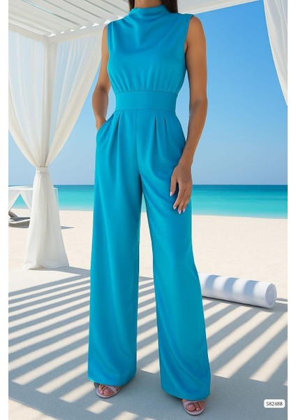 Halter Yaka Bol Paça Saten Tulum