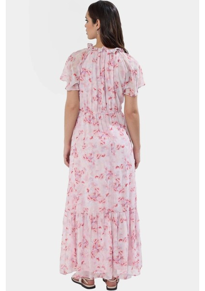 Rahat ve Şık Çiçekli Maxi Elbise Dokuma Şifon Kumaş Melek Kol Astarlı Günlük Kullanım Için modelleri