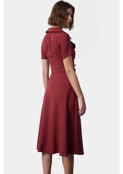 Kadın Skater Elbise Dokuma Kumaş Iş Elbisesi Kemerli Özenle Seçilmiş Modern Stil modelleri