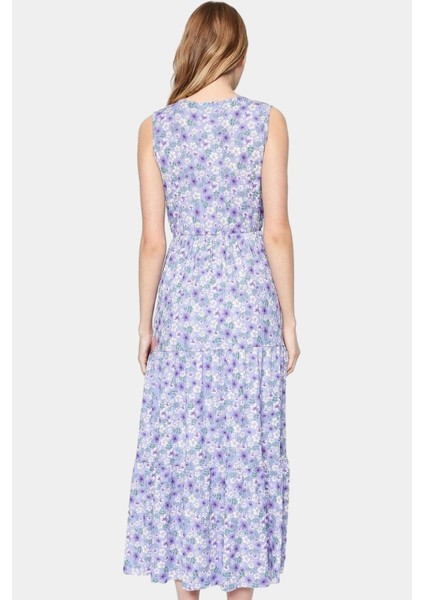 Çiçekli Desenli V Yaka Maxi Elbise Örme Polyester Yazlık Günlük Kullanım Için Rahat modelleri