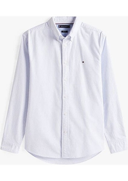 Erkek Regular Fit Çizgili Oxford Gömlek - Mavi indirimleri