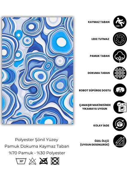 Mavi Soyut Desenli Halı Dijital Baskılı Dokuma Kaymaz Tabanlı Yıkanabilir Antialerjik Pati Dostu Yazlık Halısı fırsatları
