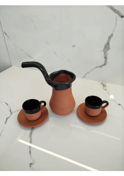 Toprak Içi Sırlı Siyah 2'li Kahve Fincan Takımı Siyah Model 2 ve Yeşil Renk Cezve fiyatları