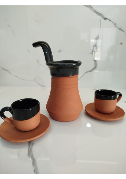 Toprak Içi Sırlı Siyah 2'li Kahve Fincan Takımı Siyah Model 2 ve Yeşil Renk Cezve fırsatları