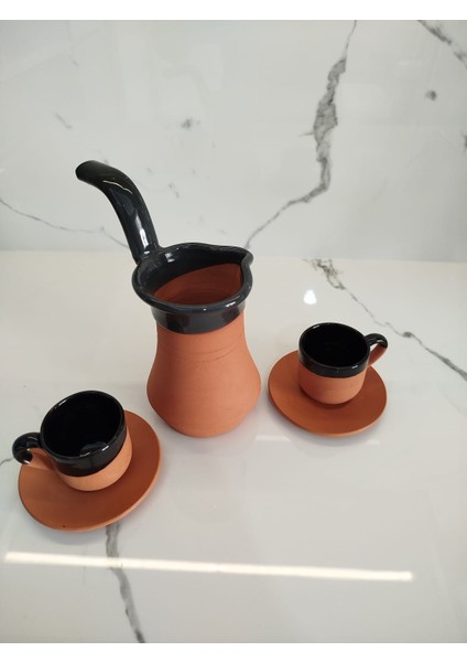 Toprak Içi Sırlı Siyah 2'li Kahve Fincan Takımı Siyah Model 2 ve Yeşil Renk Cezve indirimleri