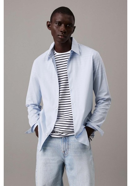 Erkek Ls Solid Stretch Slim Gömlek - Açık Mavi
