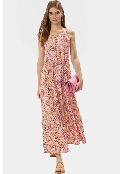 Rahat Viskoz Maxi Elbise Dokuma Şifon Kumaş Çiçek Desenli A Line Kalıp Halter Yaka fiyatları