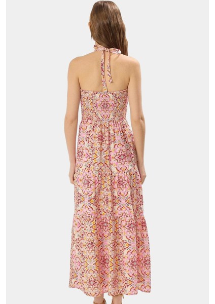 Rahat Viskoz Maxi Elbise Dokuma Şifon Kumaş Çiçek Desenli A Line Kalıp Halter Yaka modelleri