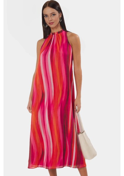 Polyester Şifon Maxi Elbise Dik Yaka Kolsuz Soyut Desen Boy Relaxed Fit Mükemmel Uyum fiyatları