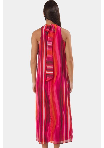 Polyester Şifon Maxi Elbise Dik Yaka Kolsuz Soyut Desen Boy Relaxed Fit Mükemmel Uyum modelleri
