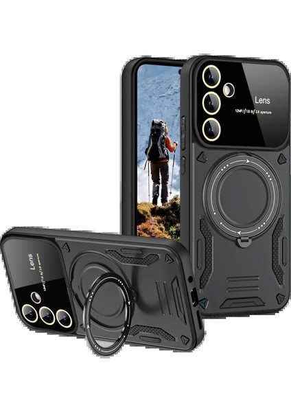 Samsung Galaxy S24 Fe Kılıf Joy Lens Standlı Kapak - Siyah - TKNAL2881-3465
